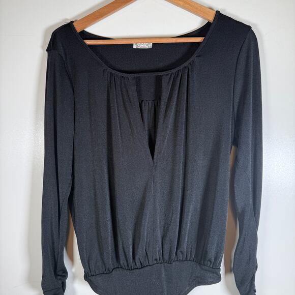 Intimately Free People Black Deep V Sexy Long Sleeve Bodysuit Kaya Minimalist M - Picture 6 of 13